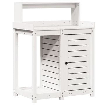 Vidaxl Miza za sajenje s policami bela 82,5x50x109,5 cm borovina