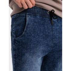 OMBRE Moške hlače iz marmoriranega džinsa JOGGERY temno modre barve MDN124046 S