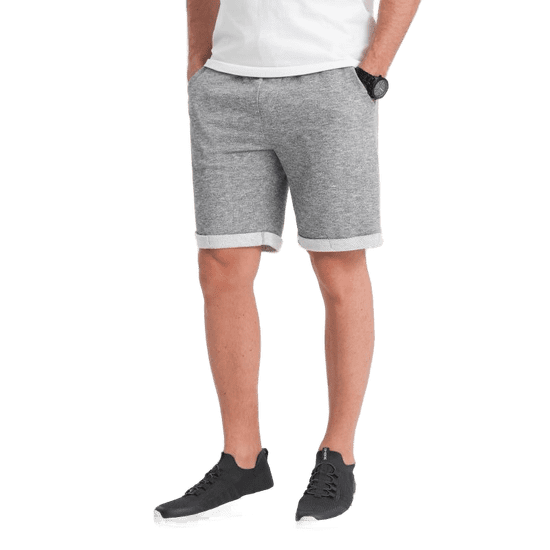 OMBRE Moške kratke hlače LOOSE FIT iz melanžirane sive tkanine MDN124756