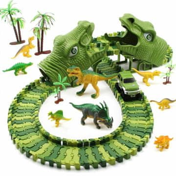 Homey Dinozavrska dirkalna steza za električen avtomobilček | 140 elementov proge + 19 elementov parka