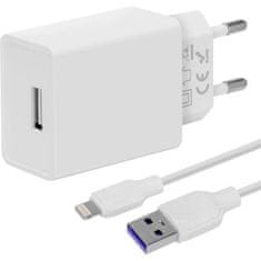 PAKET:ME potovalni polnilec USB-A 10W + kabel USB-A/svetloba 1m bele barve