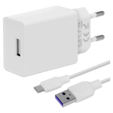 PAKET:ME Potovalni polnilec USB-A 10W + kabel USB-A/USB-C 1m bele barve