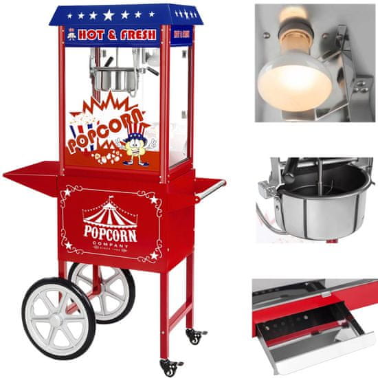 slomart Mobilni aparat za popcorn z vozičkom TEFLON 1600W
