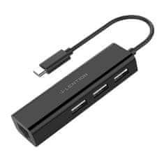 slomart hub lention usb-c do 3x usb 2.0 + ethernet adapter (črn)