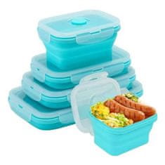 Komplet silikonskih zložljivih posod, Posode za shranjevanje hrane, Odporna na mraz in vročino (Modra, 4 kosi) | POPLATE