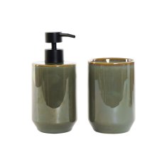 DKD Home Decor Kopalniški set DKD Home Decor Vintage Green PVC Stoneware 8 x 8 x 17,5 cm (2 enoti)