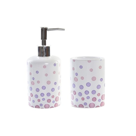 DKD Home Decor Kopalniški set DKD Home Decor White ABS Dolomite Polka dots 7 x 7 x 17,5 cm (2 enoti)