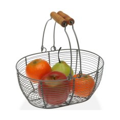 Versa Skleda za sadje Versa Grey Oval Metal Wood Steel (18 x 9,5 x 23,5 cm)