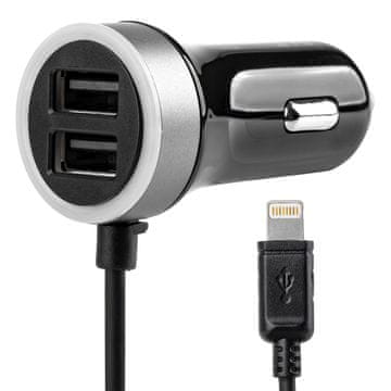 AMIO avtomobilski polnilec 12v 24v iphone lightning + 2x usb 2.4a pro-02 amio-02057