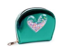 Dekliška denarnica s srcem in peščenimi urami 10,5x13 cm - pastelno zelena