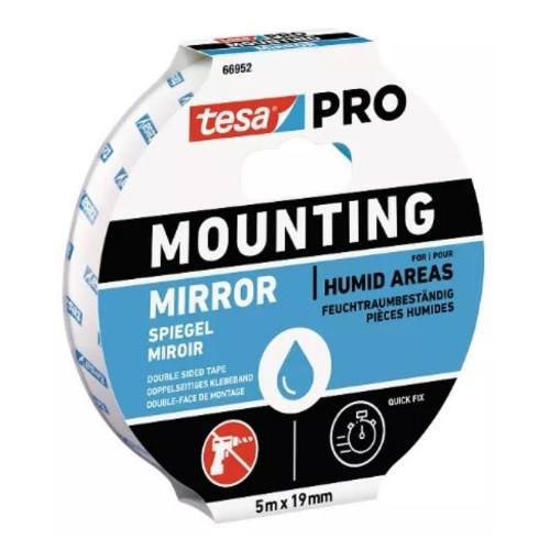 Tesa Obojestranski lepilni trak 66952, za ogledala, 5 m x 19 mm, bel