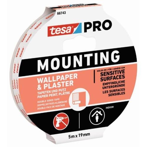 Tesa Montažni trak obojestransko lepilna pena 66743, za tapete in omet, 5 m x 19 mm