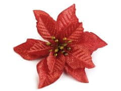 Poinsettia Ø14 cm z lureksom - rdeča svetloba (10 kosov)