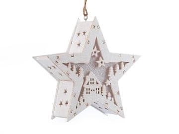 Lesena božična zvezda za obešanje - bela topla