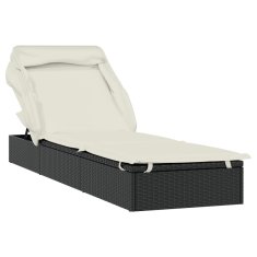 Greatstore Vrtni ležalnik z zložljivo streho črn 213x63x97 cm poli ratan