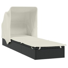 Greatstore Vrtni ležalnik z zložljivo streho črn 213x63x97 cm poli ratan