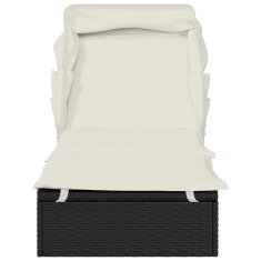 Greatstore Vrtni ležalnik z zložljivo streho črn 213x63x97 cm poli ratan