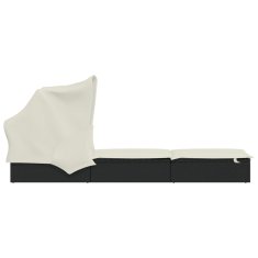 Greatstore Vrtni ležalnik z zložljivo streho črn 213x63x97 cm poli ratan