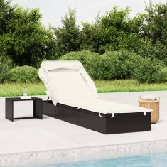 Greatstore Vrtni ležalnik z zložljivo streho črn 213x63x97 cm poli ratan