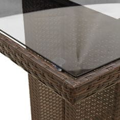 Vidaxl Vrtna miza s stekleno ploščo rjava 240x90x75 cm poli ratan