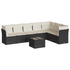 Greatstore Vrtna sedežna garnitura 8-delna z blazinami črn poli ratan