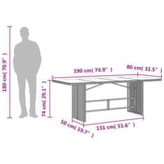 Greatstore Vrtna miza s stekleno ploščo rjava 190x80x74 cm poli ratan