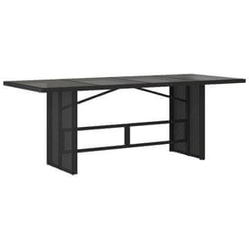 Vidaxl Vrtna miza s stekleno ploščo črna 190x80x74 cm poli ratan