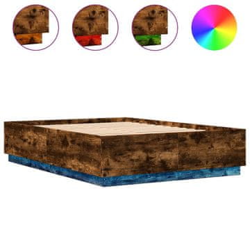 Vidaxl Posteljni okvir z LED lučkami dimljen hrast 120x200 cm inž. les