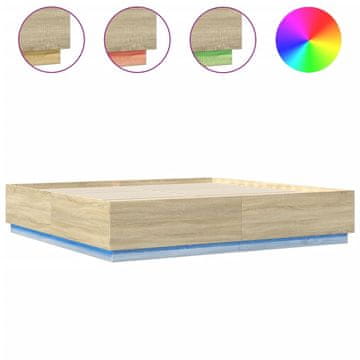 Vidaxl Posteljni okvir z LED lučkami sonoma hrast 200x200 cm inž. les