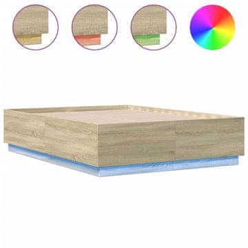 Vidaxl Posteljni okvir z LED lučkami sonoma hrast 140x190 cm inž. les