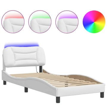 Vidaxl Posteljni okvir z LED brez vzmetnice Hvar bel 90x190 cm