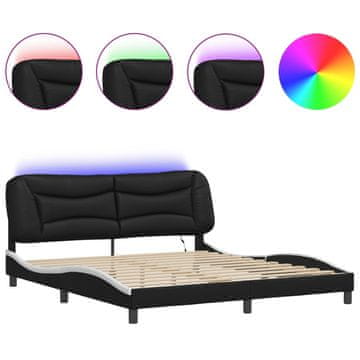 Vidaxl Posteljni okvir z LED brez vzmetnice Hvar črno bel 180x200 cm