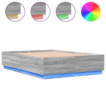 Vidaxl Posteljni okvir z LED lučkami siva sonoma 120x200 cm inž. les