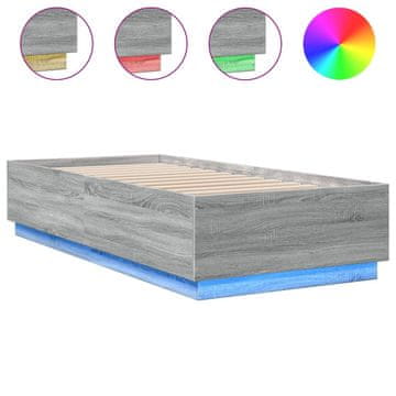 Vidaxl Posteljni okvir z LED lučkami siva sonoma 90x200 cm inž. les