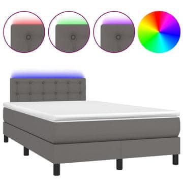 Vidaxl Box spring postelja z vzmetnico LED siva 120x200cm umetno usnje