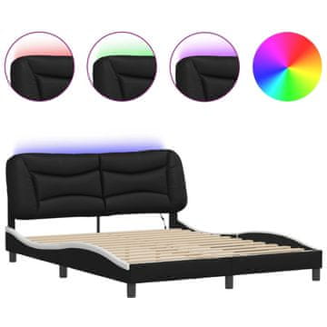 Vidaxl Posteljni okvir z LED brez vzmetnice Hvar črno bel 160x200 cm