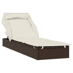 Greatstore Vrtni ležalnik z zložljivo streho rjav 213x63x97cm poliratan