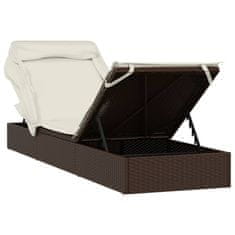 Greatstore Vrtni ležalnik z zložljivo streho rjav 213x63x97cm poliratan