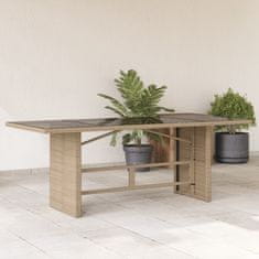 Greatstore Vrtna miza s stekleno ploščo bež 190x80x74 cm poli ratan