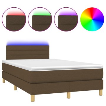 Vidaxl Box spring postelja z vzmetnico LED tem. rjava 120x190 cm blago