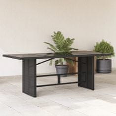 Greatstore Vrtna miza s stekleno ploščo črna 190x80x74 cm poli ratan