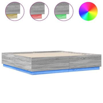 Vidaxl Posteljni okvir z LED lučkami siva sonoma 200x200 cm inž. les