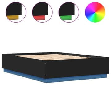 Vidaxl Posteljni okvir z LED lučkami črn 150x200 cm inženirski les