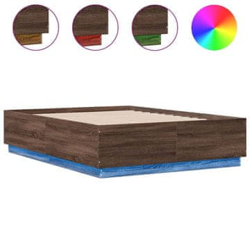 Vidaxl Posteljni okvir z LED lučkami rjavi hrast 120x190 cm inž. les