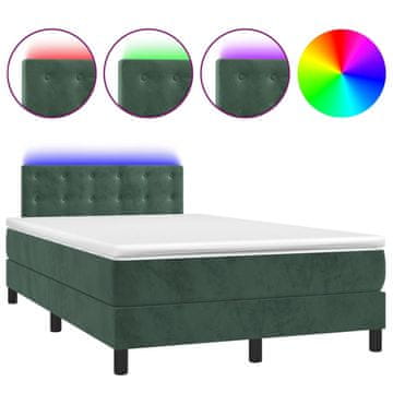 Vidaxl Box spring postelja z vzmetnico LED tem. zelena 120x200cm žamet