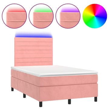 Vidaxl Box spring postelja z vzmetnico LED roza 120x190 cm žamet