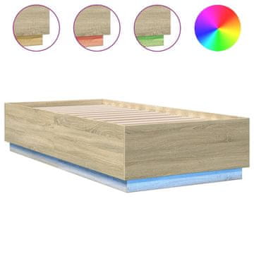Vidaxl Posteljni okvir z LED lučkami sonoma hrast 100x200 cm inž. les