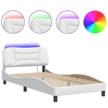 Vidaxl Posteljni okvir z LED brez vzmetnice Hvar bel 100x200 cm