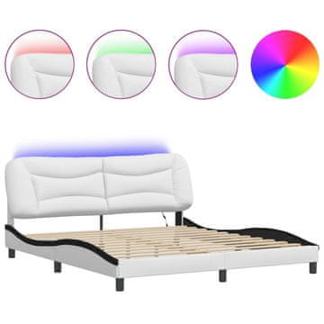 Vidaxl Posteljni okvir z LED brez vzmetnice Hvar belo črn 180x200 cm