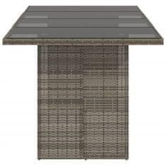 Greatstore Vrtna miza s stekleno ploščo siva 190x80x74 cm poli ratan